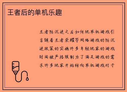 王者后的单机乐趣